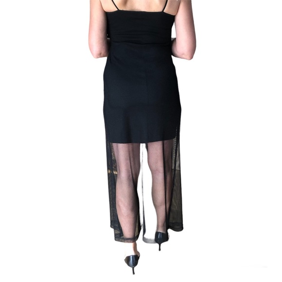 Next Up black slinky knit dress with long netting very sexy skinny straps size 6 - Picture 7 of 7